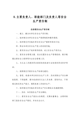 某公司职能部门及负责人等安全生产责任制汇编
