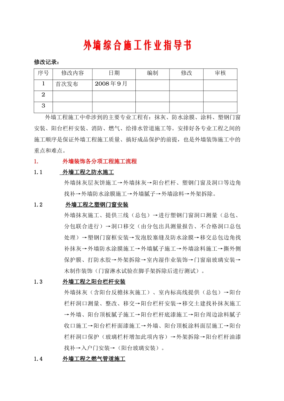 VKCQ-C1-GCGL-012外墙装饰施工作业指导书_第1页