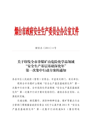 关于印发全市非煤矿山危险化学品领域“安全生产基层基础深化年”第