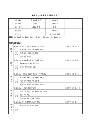 某化纤企业设备技术员职务说明书
