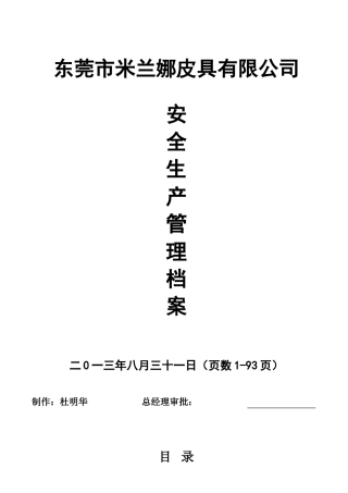 某某皮具有限公司安全生产管理档案