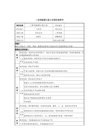 二车间组调工段工长岗位说明书