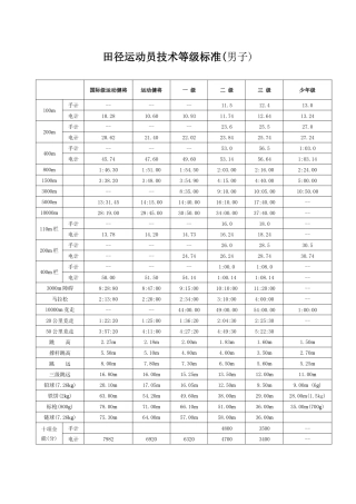 田径运动员技术等级标准(男子)