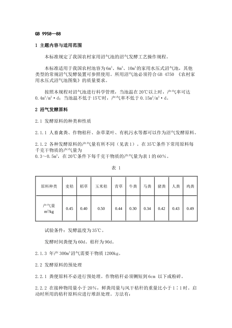 农村家用沼气发酵工艺规程-GB9958—88_第1页