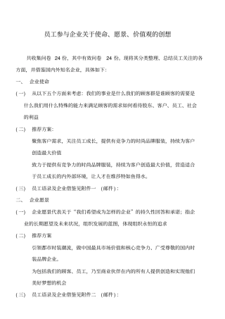 员工参与企业关于使命、愿景、价值观的创想