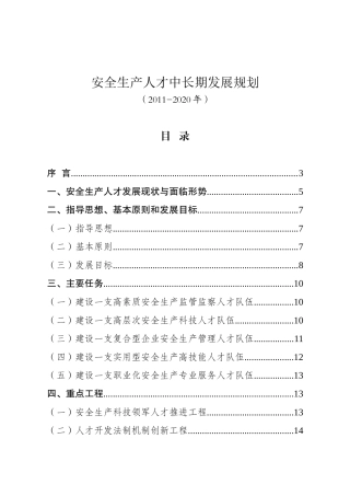 安全生产人才中长期发展规划(XXXX-2020)
