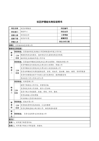 社区护理组长岗位说明书