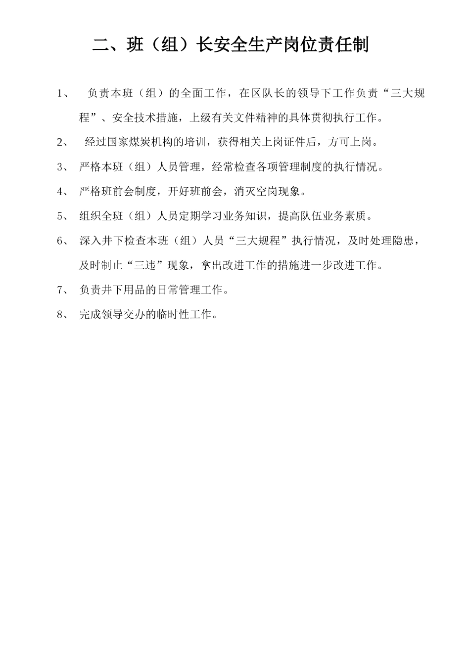 煤矿各岗位安全生产责任制_第2页