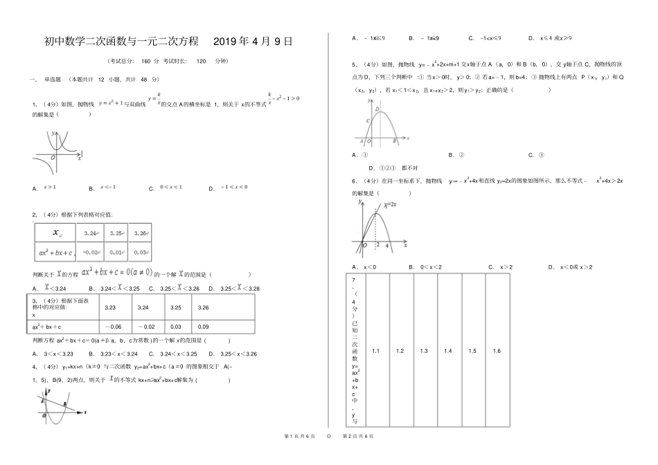 初中数学二次函数与一元二次方程_第1页