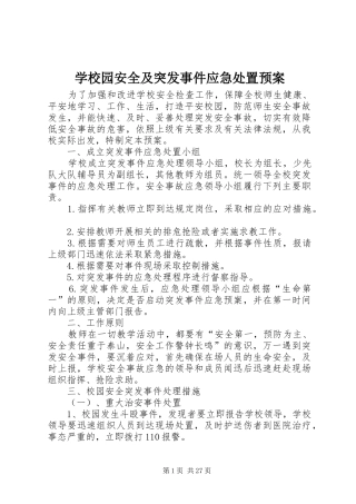 学校园安全及突发事件应急预案