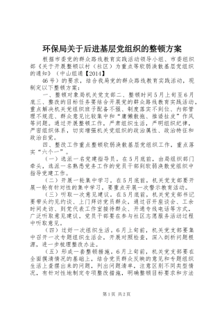 环保局关于后进基层党组织的整顿实施方案