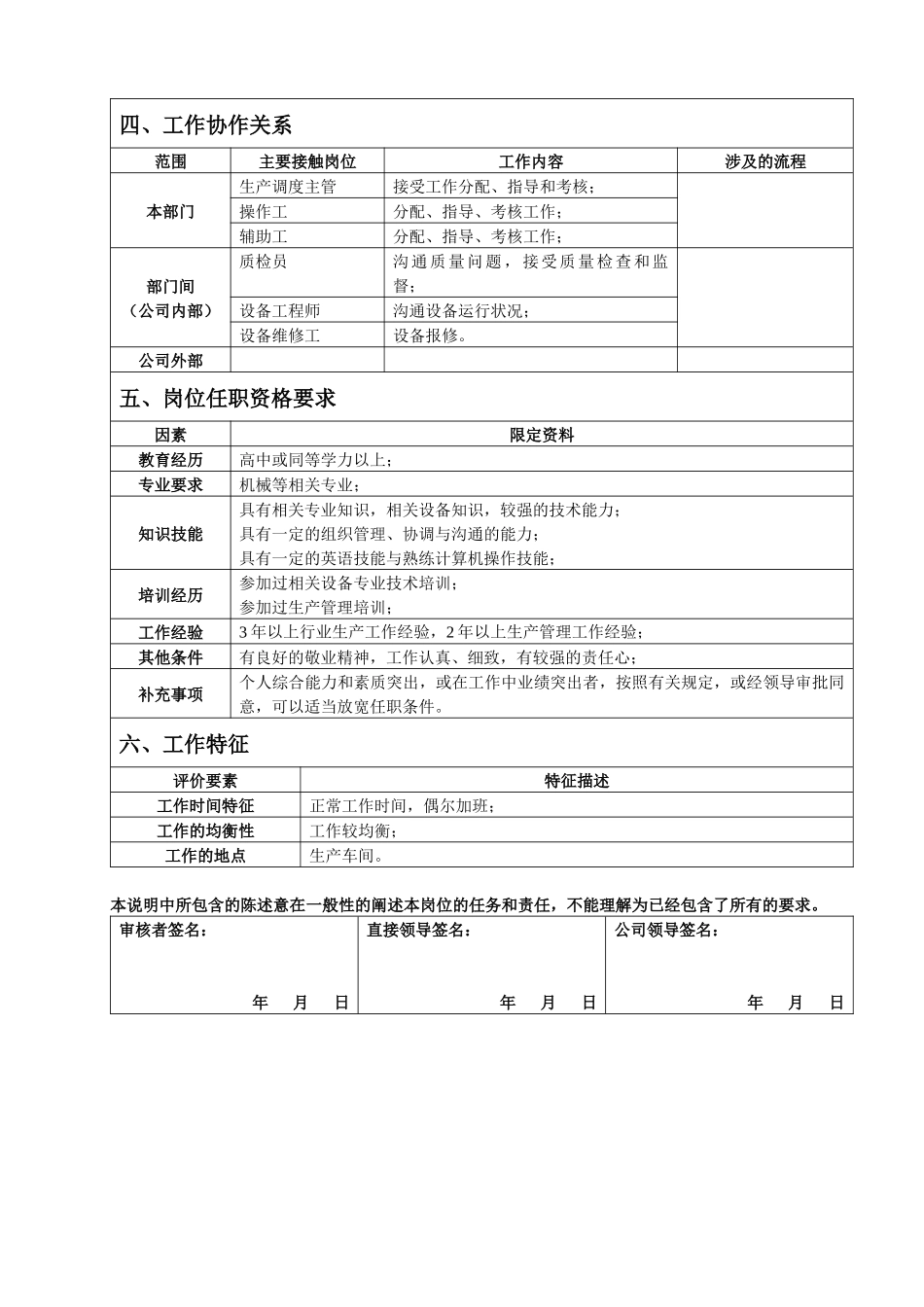 车间机台长岗位说明书_第2页