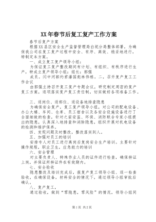 XX年春节后复工复产工作实施方案