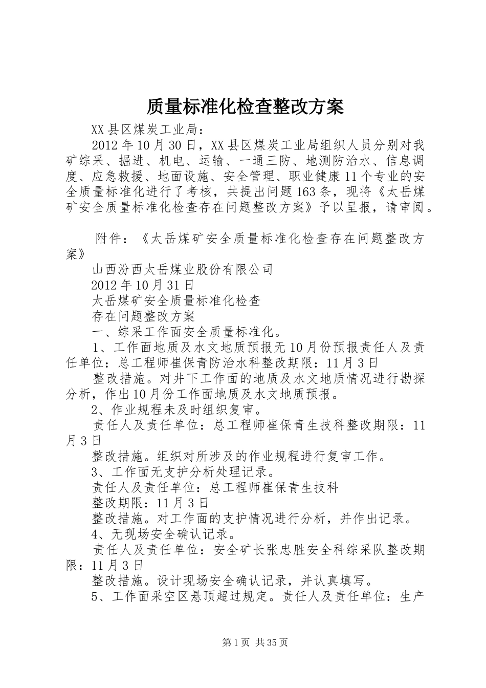 质量标准化检查整改实施方案_第1页