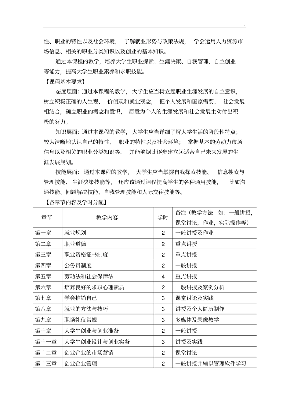 大学生职业生涯规划与就业指导教学方案计划大纲_第3页