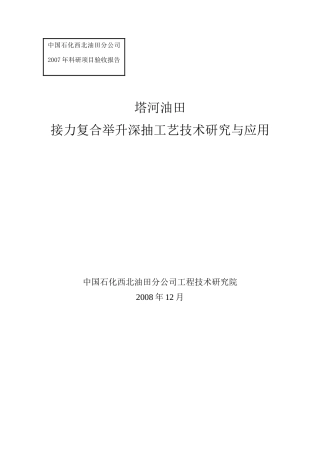塔河油田接力复合举升深抽工艺技术研究与应用(技术报告)