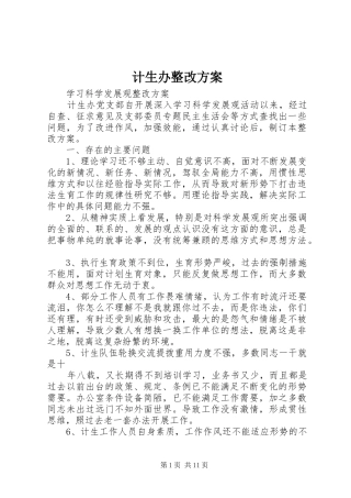 计生办整改实施方案