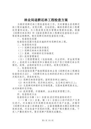 林业局退耕还林工程检查实施方案