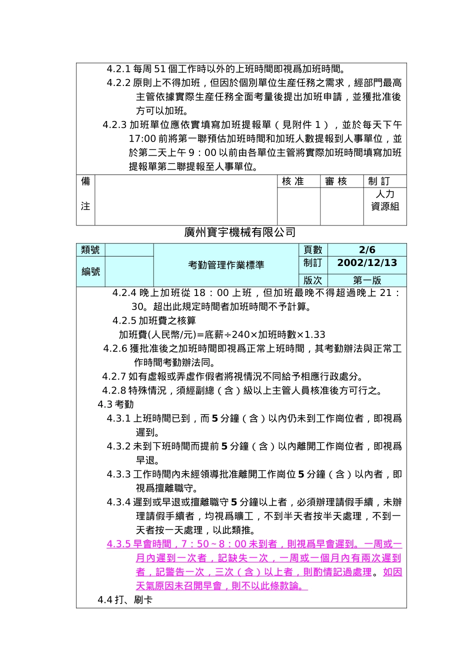 某公司考勤管理作业标准_第2页
