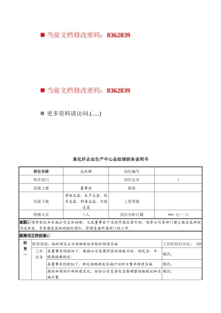 化纤企业生产中心总经理岗位说明书