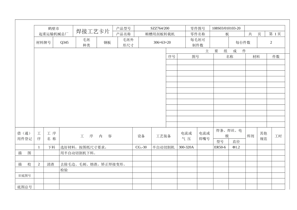 (后槽体)铆焊工艺卡片1_第1页