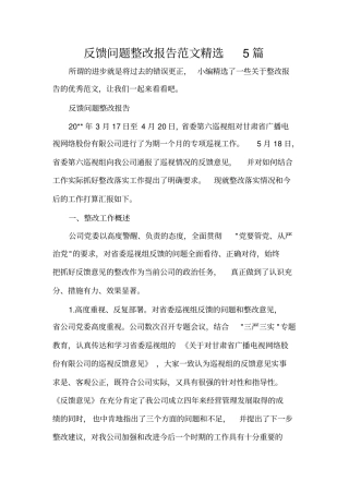 整改报告反馈问题整改报告范文精选5篇
