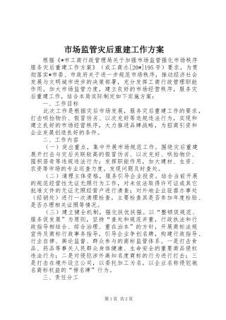 市场监管灾后重建工作实施方案