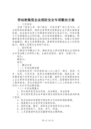 劳动密集型企业消防安全专项整治实施方案