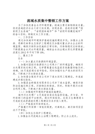 流域水质集中整顿工作实施方案
