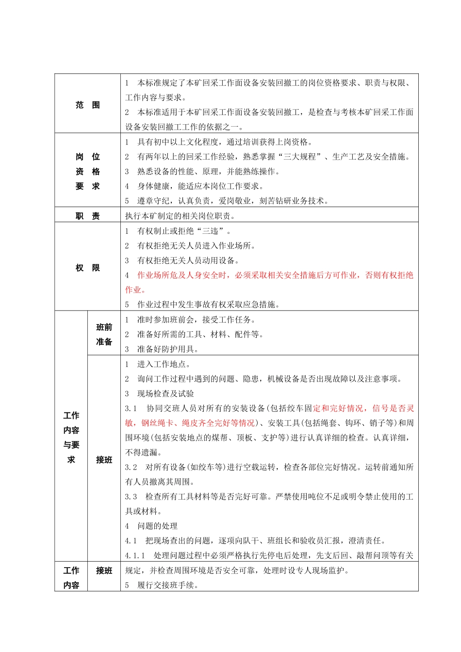 回采工作面设备安装回撤工工作标准概述_第2页