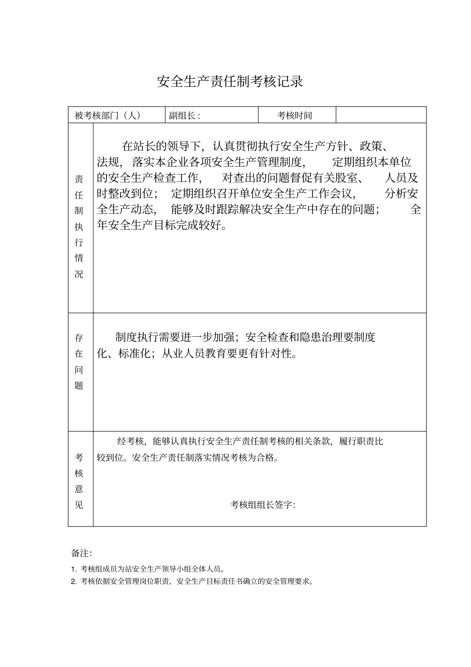安全生产责任制落实情况考核记录_第2页