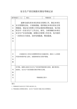 安全生产责任制落实情况考核记录