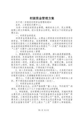 村级资金管理实施方案