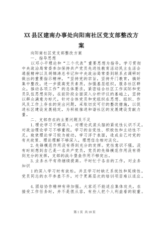 XX县区建南办事处向阳南社区党支部整改实施方案