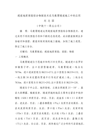 超前地质预报综合物探技术在马鹿箐隧道施工中的应用