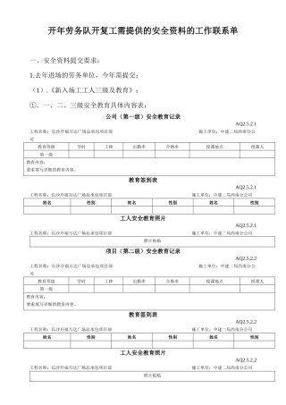 开年劳务队开复工需提供的安全资料