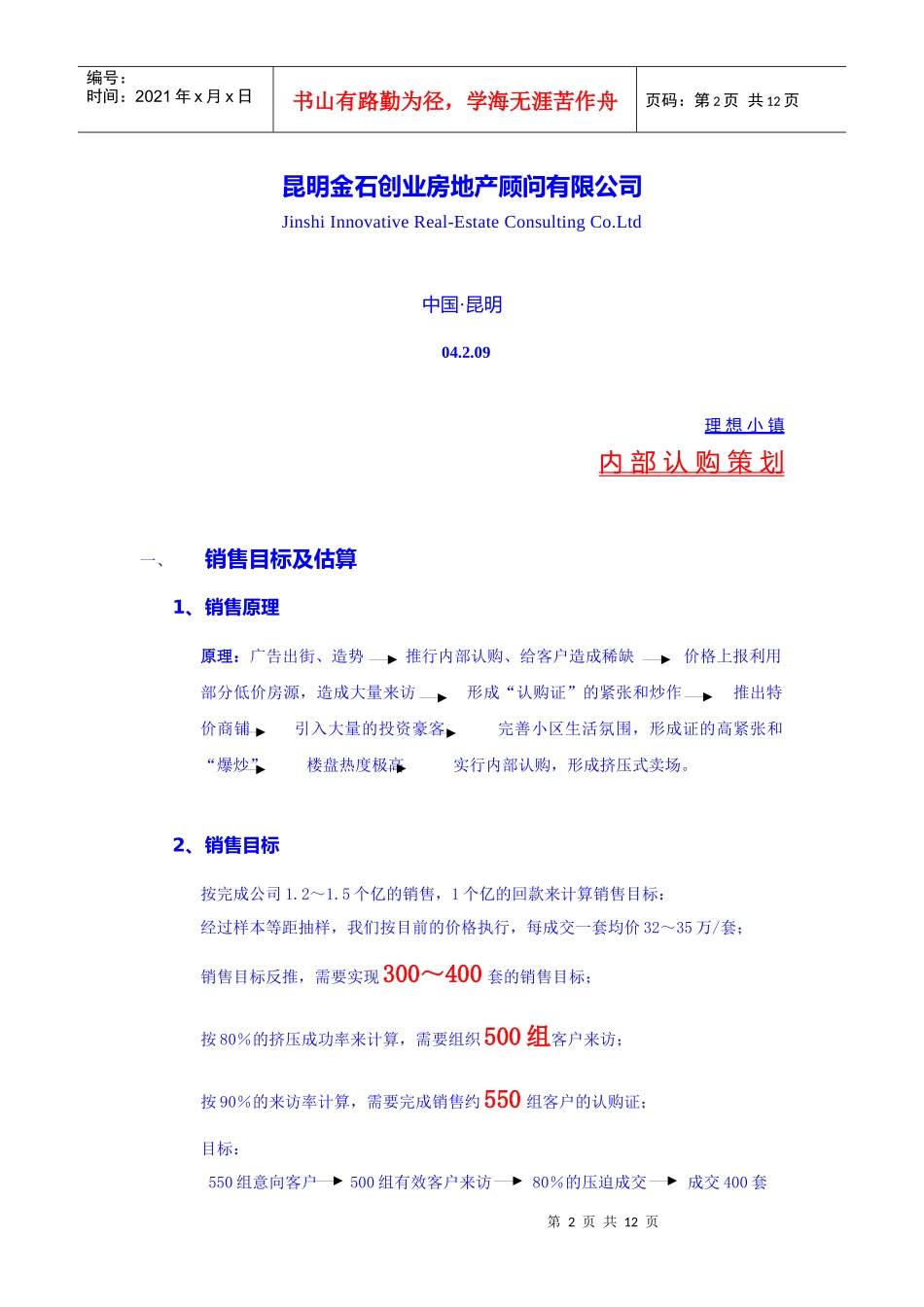 昆明理想小镇内部认购策划简案_第2页