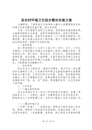 县农村环境卫生综合整治方案