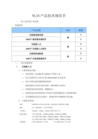 WLAN产品技术规范书