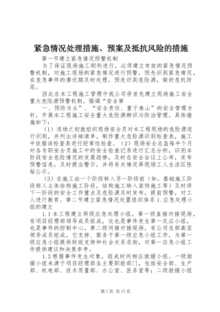 紧急情况处理措施、应急预案及抵抗风险的措施