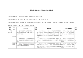 水泥企业安全生产标准化评定得分及汇总