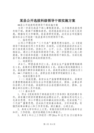 某县公开选拔科级领导干部方案