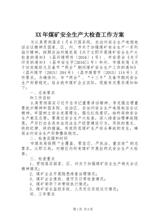 XX年煤矿安全生产大检查工作实施方案