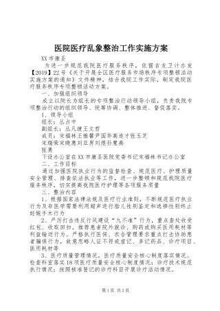 医院医疗乱象整治工作方案