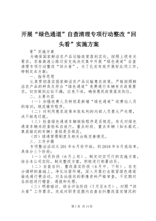 开展“绿色通道”自查清理专项行动整改“回头看”方案