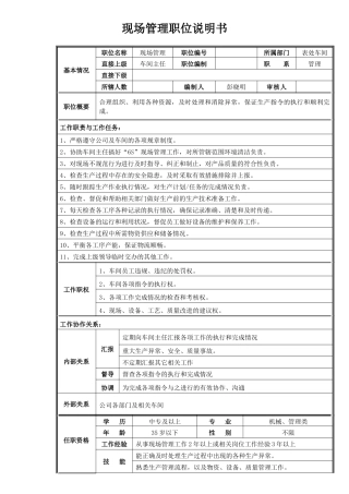 现场管理职位说明书