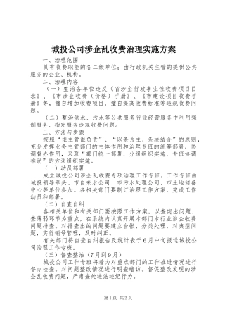 城投公司涉企乱收费治理方案