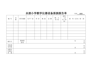 教学仪器设备报损报告单 学科