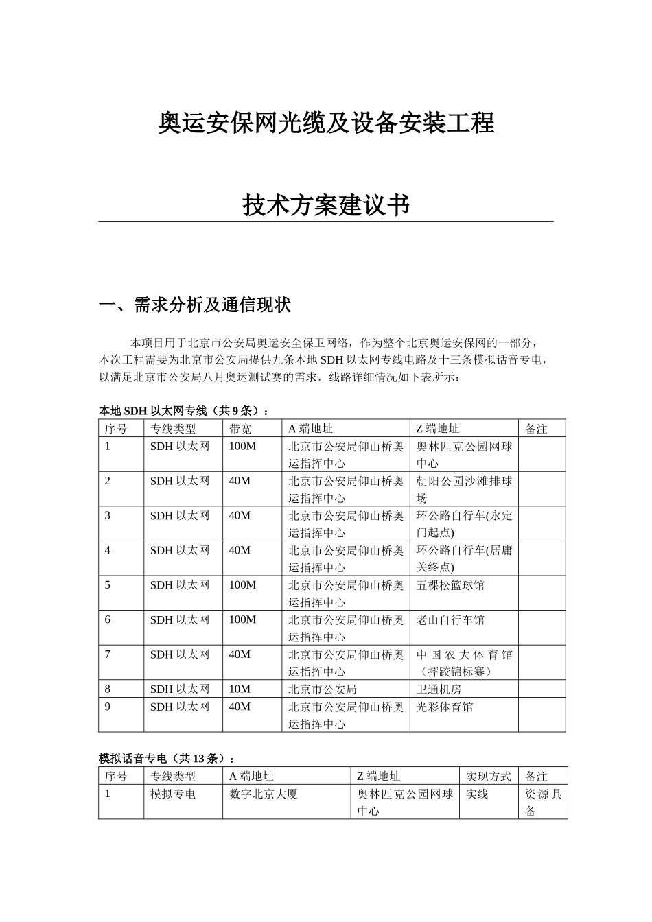 奥运安保网光缆及设备安装工程技术方案_第1页