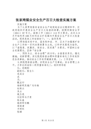 张家湾煤业安全生产百日大检查方案